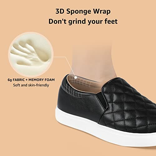 Black shoe with 3D sponge wrap and memory foam