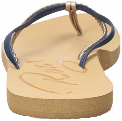 Beige flip-flop with blue straps and braided detail