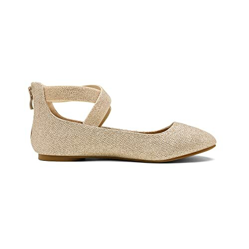 Beige glitter ballet flat shoe with ankle strap