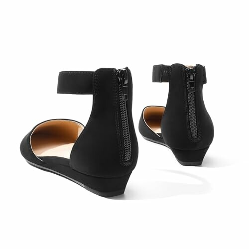 Black ankle strap flats with back zipper