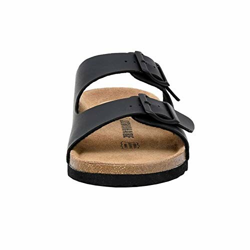 Black sandal with two straps and buckles