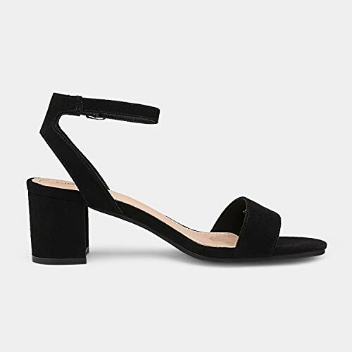 Black block heel sandal with ankle strap