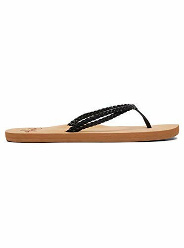 Black braided strap flip-flop with brown sole.