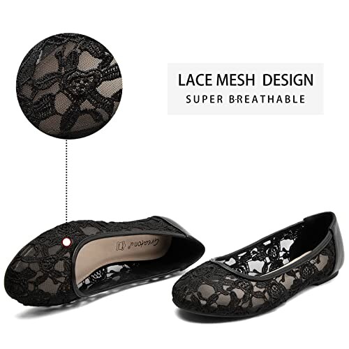 Black lace mesh flats with super breathable design.