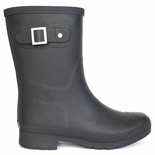 Black rubber rain boot with buckle