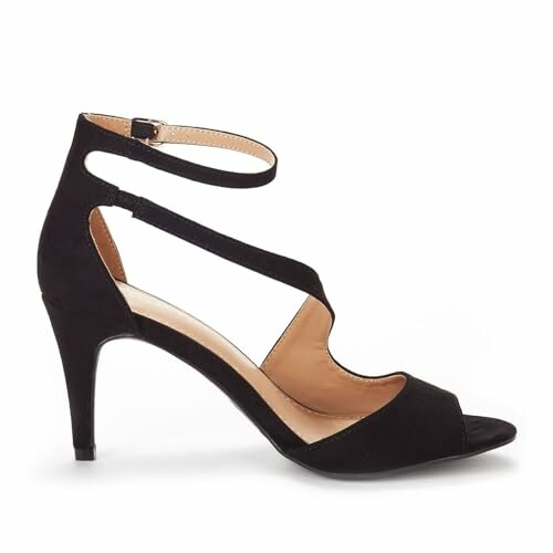 Black strappy high-heel shoe