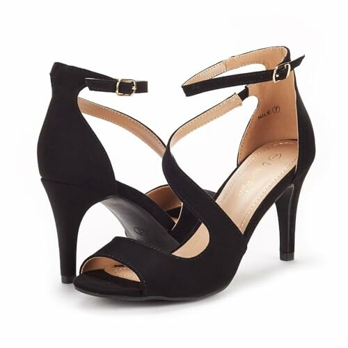 Black strappy high heel shoes with ankle strap