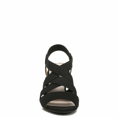 Front view of a black strappy sandal