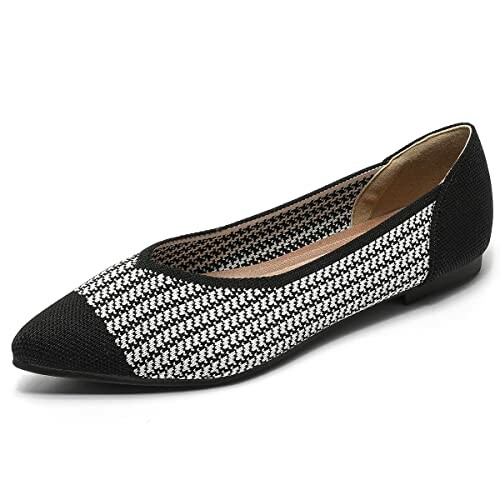 Black and white patterned flat shoe.