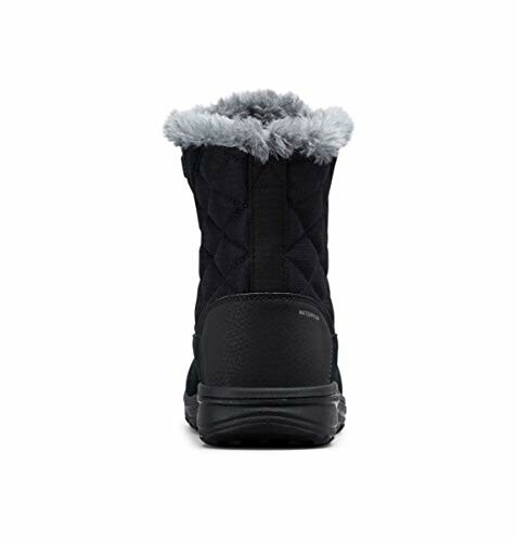 Black winter boot with fur lining, rear view