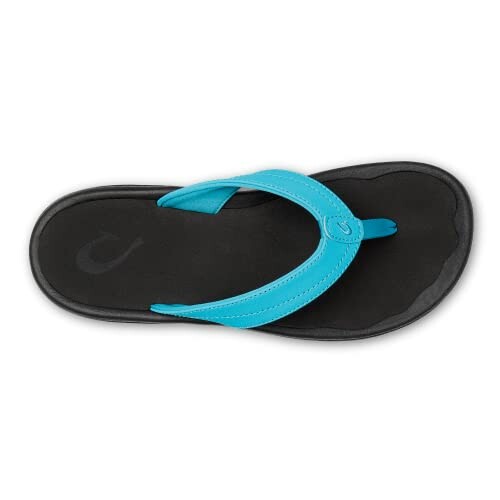 Blue flip flop sandal with black sole