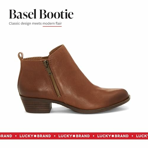 Brown leather ankle boot with zipper