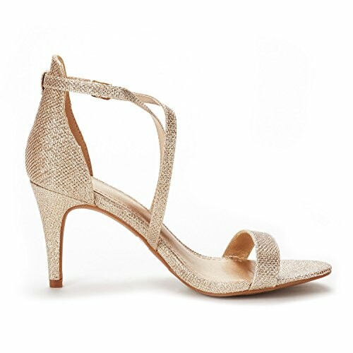 Gold glitter high heel sandal with ankle strap