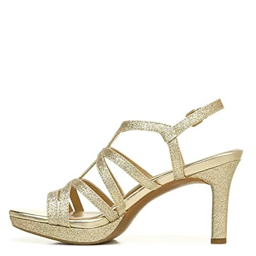 Gold strappy high heel sandal with glitter finish