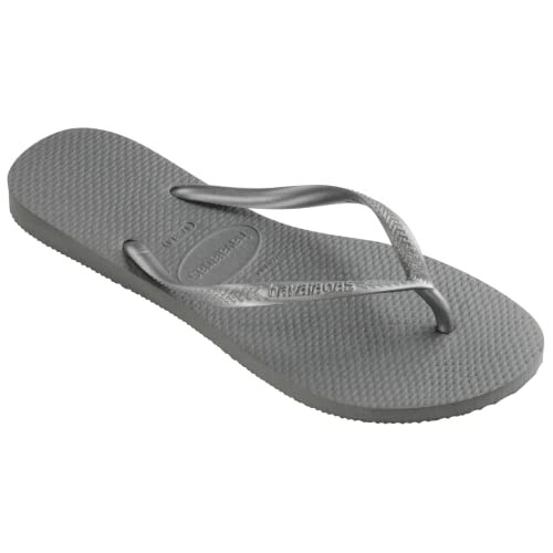 Gray flip-flop sandal with textured sole and straps