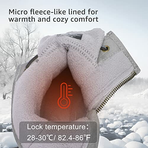 Heated winter boots with micro fleece lining for warmth.