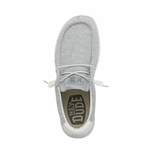 Top view of a Hey Dude casual shoe in light gray color.