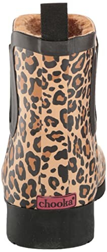 Leopard print ankle boot with Chooka logo.