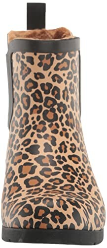 Front view of a leopard print boot