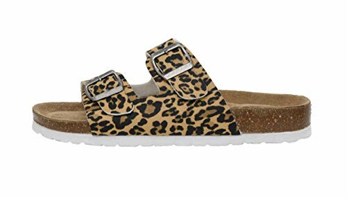 Leopard print sandals with cork sole and buckle straps