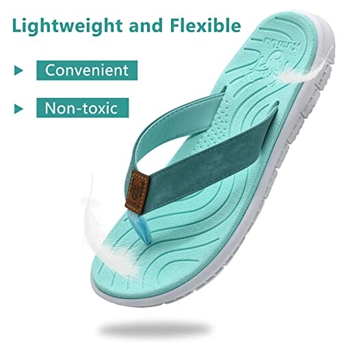 Lightweight and flexible turquoise sandals with non-toxic materials.