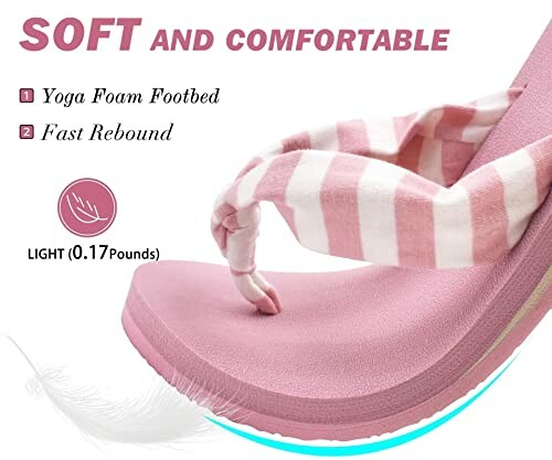 Pink striped yoga foam flip-flops with fast rebound.