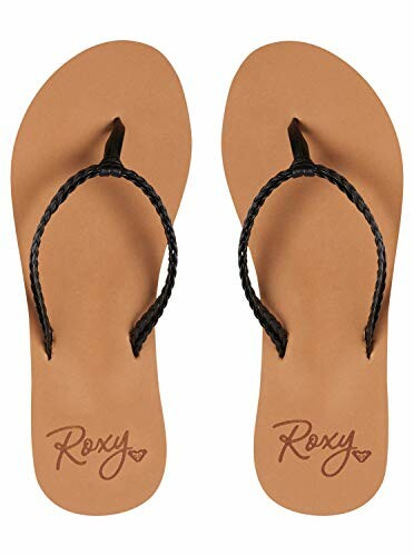 Pair of Roxy brown flip-flops with black straps.