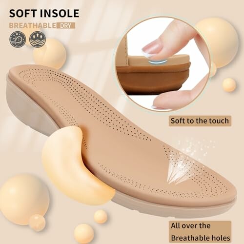 Soft insole with breathable design and touch demonstration.