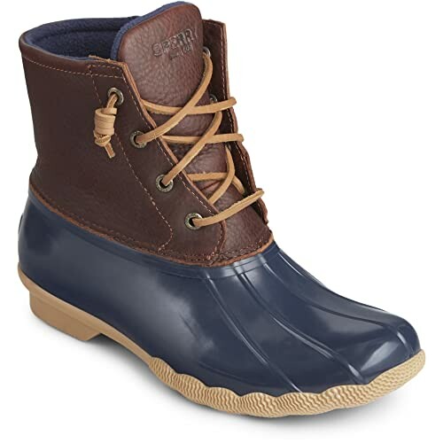 Sperry brown and navy duck boot with laces.