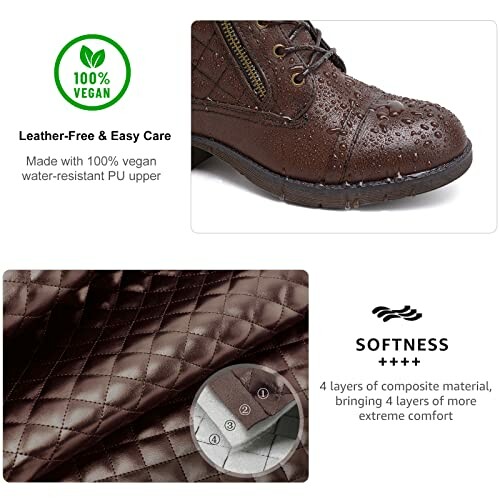 Vegan leather water-resistant boots with softness features.