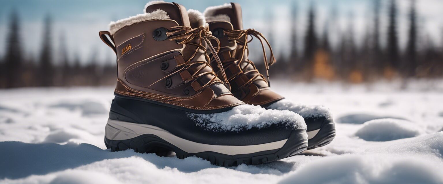 Insulated winter boots in the snow