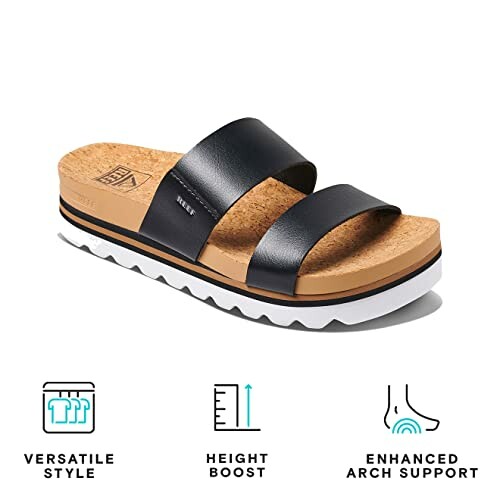 Black women's sandals with versatile style, height boost, and enhanced arch support.