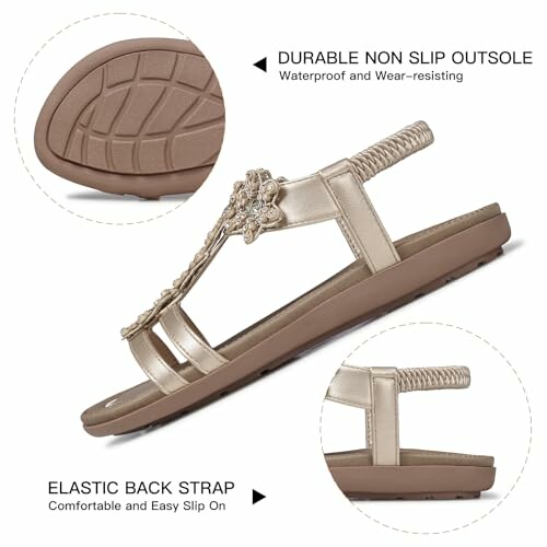 Women's sandals with durable non-slip outsole and elastic back strap.